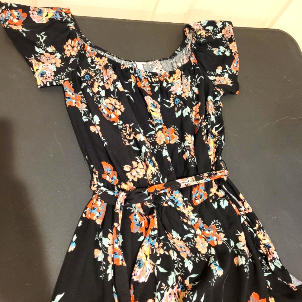 Xhilaration black, multi-color floral maxi dress, lightly used, small, high-low
